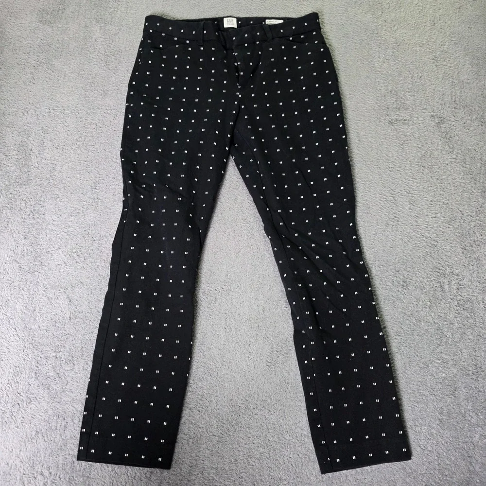Gap Womens 6 Signature Skinny Ankle Pants Black White Dash Print Stretch MidRise